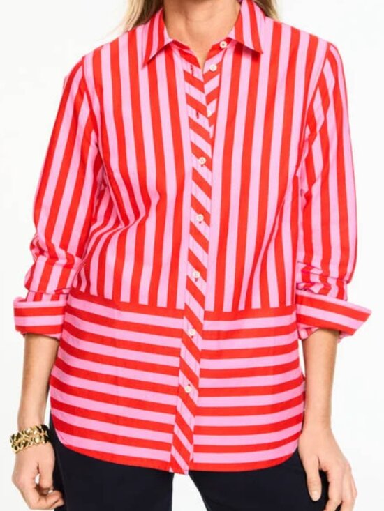 Talbots Tops - NWT Talbots Pink/Red Striped Button Up Shirt Sz M